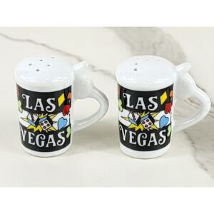Salt & Pepper Shakers Las Vegas Souvenir 80s Porcelain 2 1/4" Cards Dice Design